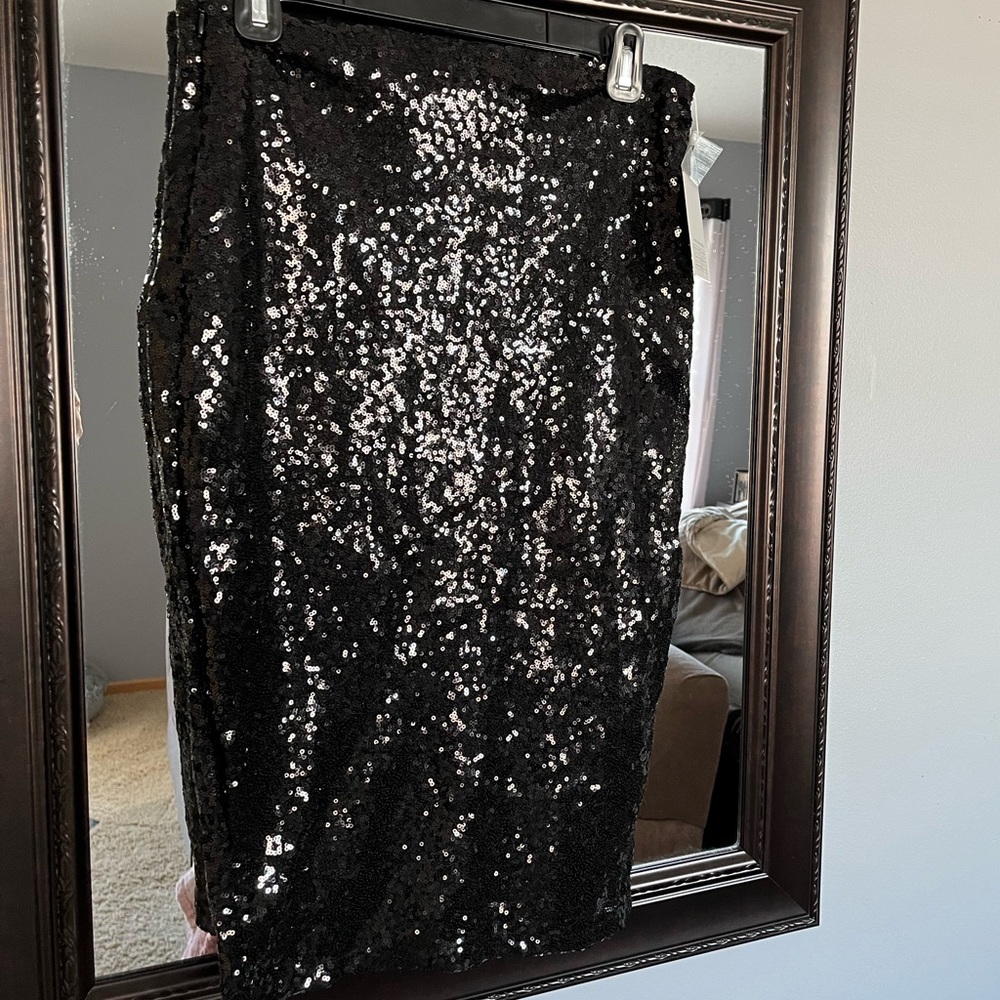 black sequins midi skirt